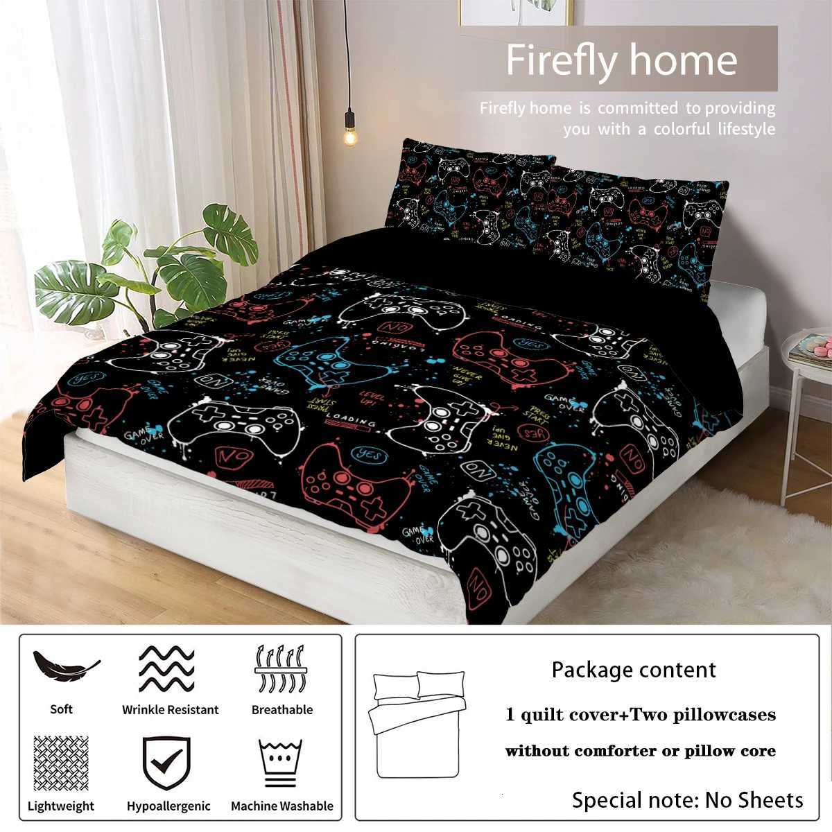 3-piece down duvet cover set with game controller pattern digital printing 1 duvet cover2 cases no core bedding setM251118