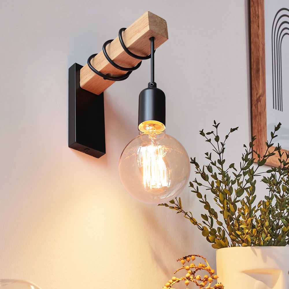 Vintage Sconce Wall Lights Fixture Retro Wood Wall Lamp E27 Indoor Home Decor Dining Room Bedside Lamp Bedroom Lighting M251118