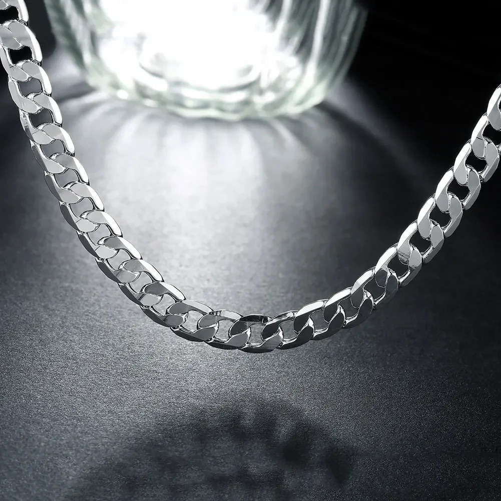 Special offer 18K gold Necklaces 925 Stamp Silver color Classic 8MM sideways chain for Men woman fine Jewelrys Wedding party 250417