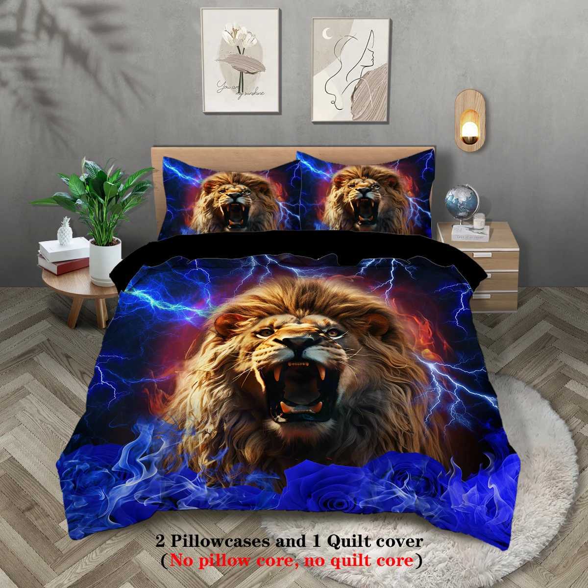 3-piece setlightning lion pattern printed duvet set queen king double bed party funny and creative bedding setM251118