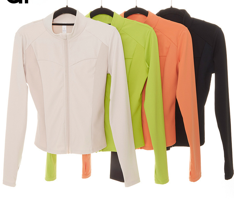 A67 Yoga Suit Womens Sports Jacket Ribbed Coat Stand Up Collar Breathable High Elasticity Tight Ssun Proof Zipper Shity