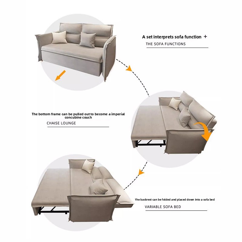 Extendable Sofa Bed for Small Spaces, Convertible Multi-Function Couch with Chaise Lounge, Compact Living Room Sofa Bed, Space-Saving & Practical Home