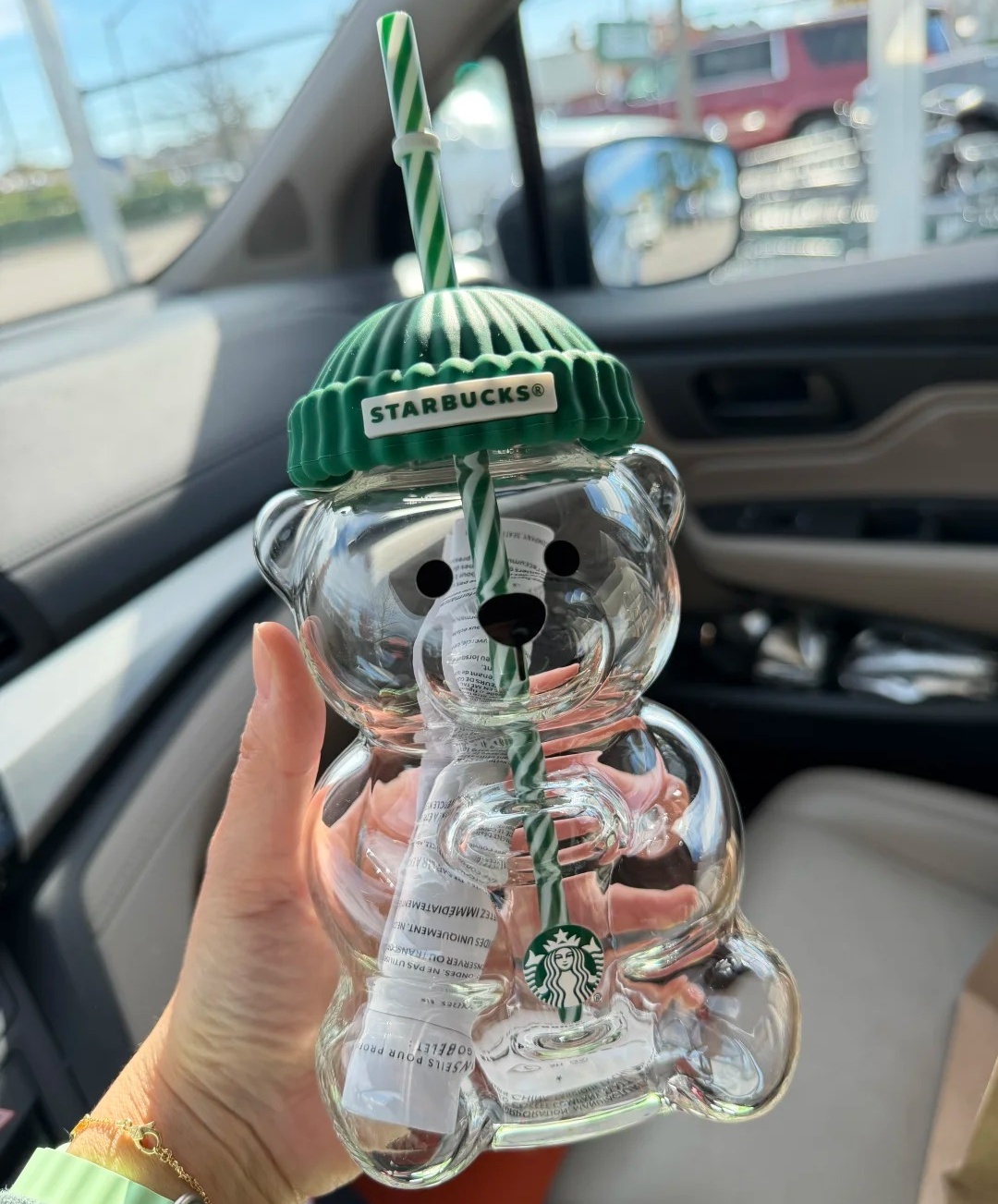 20OZ Star bucks Glass Bearista Cups With Straw Transparent Bear Tumbler Cups With Hat For Iced Coffee Cold Drinking Water Bottles For Christmas Gift W