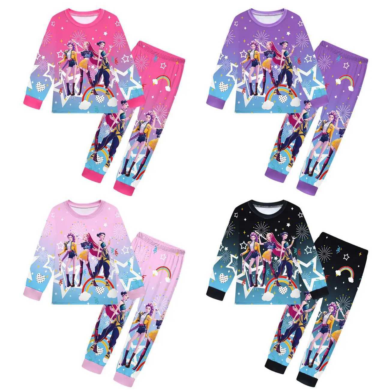 KPop Demon Hunters Kids Pajamas Set Girls Boy Long Sleeve T-shirt And Pants 2pcs Autumn Sleepwear Comfortable Fashion Clothes C251118