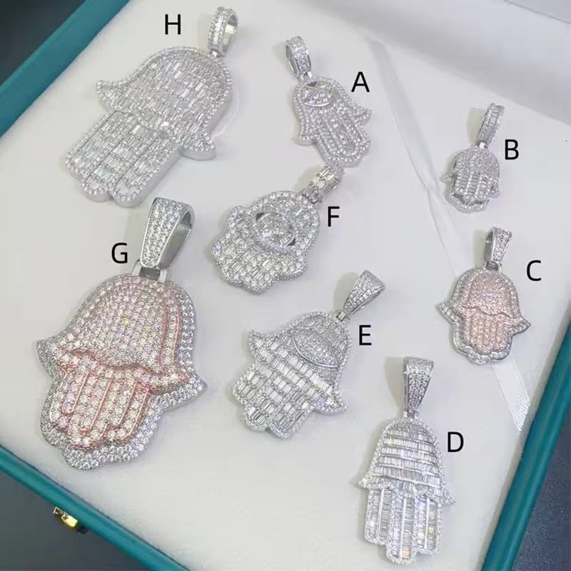 Factory Price Hiphop Jewelry Silver 925 Hasma Hand Pendant Iced Out Moissanite Diamond Pendant Hand Pendant for Cuban Chain