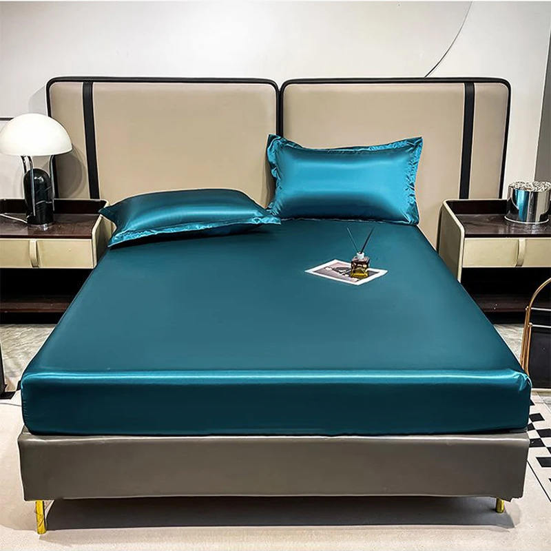 WOSTAR satin rayon elastic fitted sheet kit mattress cover summer silky bedspread couple double bed bedsheet king size 90 250417