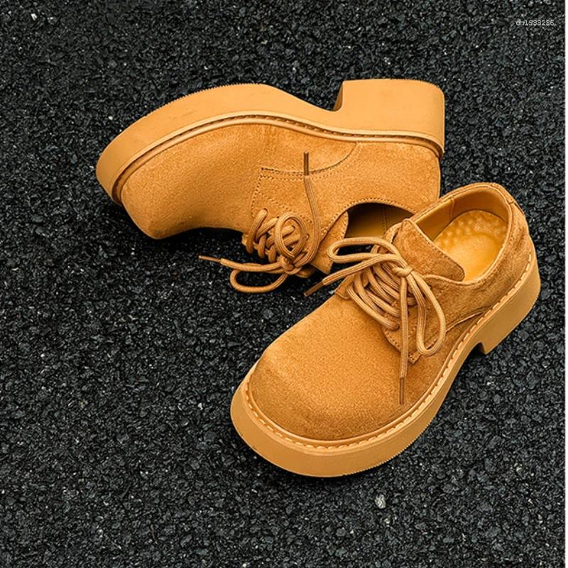 Casual Shoes Men's Big Toe Leather Thick Sole Height Increase 5cm Lace-up And Women's Couple American Style