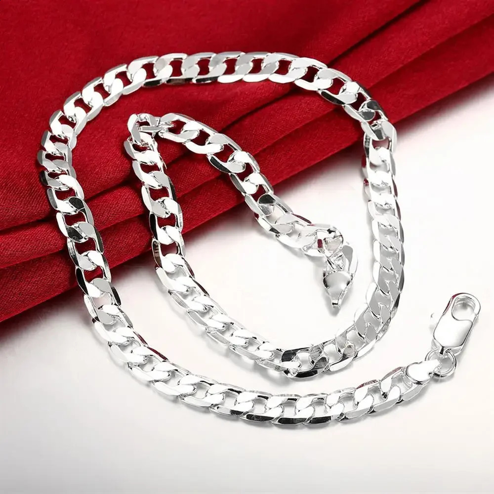 Special offer 18K gold Necklaces 925 Stamp Silver color Classic 8MM sideways chain for Men woman fine Jewelrys Wedding party 250417