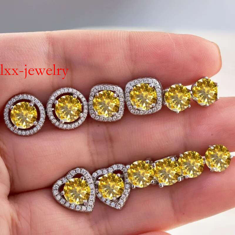 Fashion Sterg Sier Gold Plated Passed Test 1ct Yellow Moissanite Heart Earrings Studs for Men Women