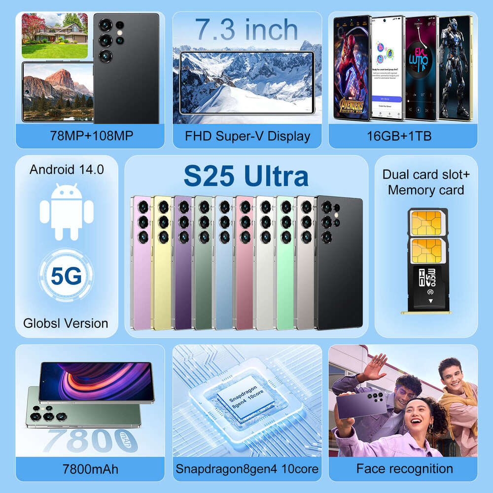 New S25 Ultra Smartphone Global Version True 4G Android All-In-One 16+1Tb Mobile Phone Factory Dual SIM,Mobile phone,Google Play Store