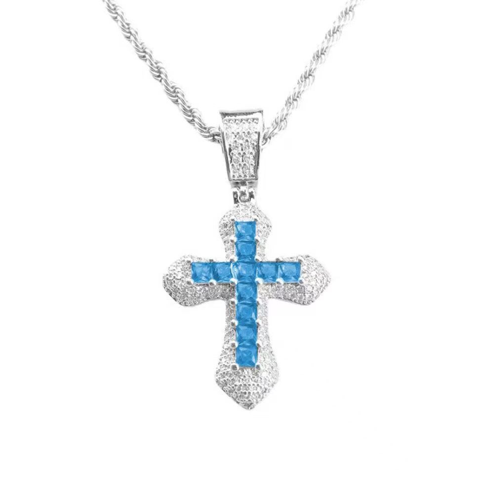 Fashion designer hip-hop full European and American dia luxurious personality high-quality cross necklace high-end Cuban retro chain