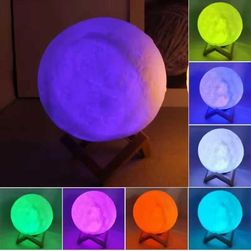 12cm 7 Color Changing Moon Lamp Wireless Night Lamp Table Lamps Romantic Button Battery Powered Indoors Lighting M251118