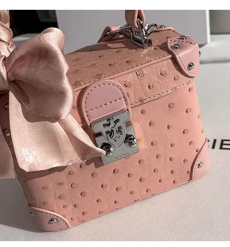 Fashion Pink Dots Square Box High Quality Textured Leather Women's Handbag Lady Purse Female Shoulder Messenger Casual Bag