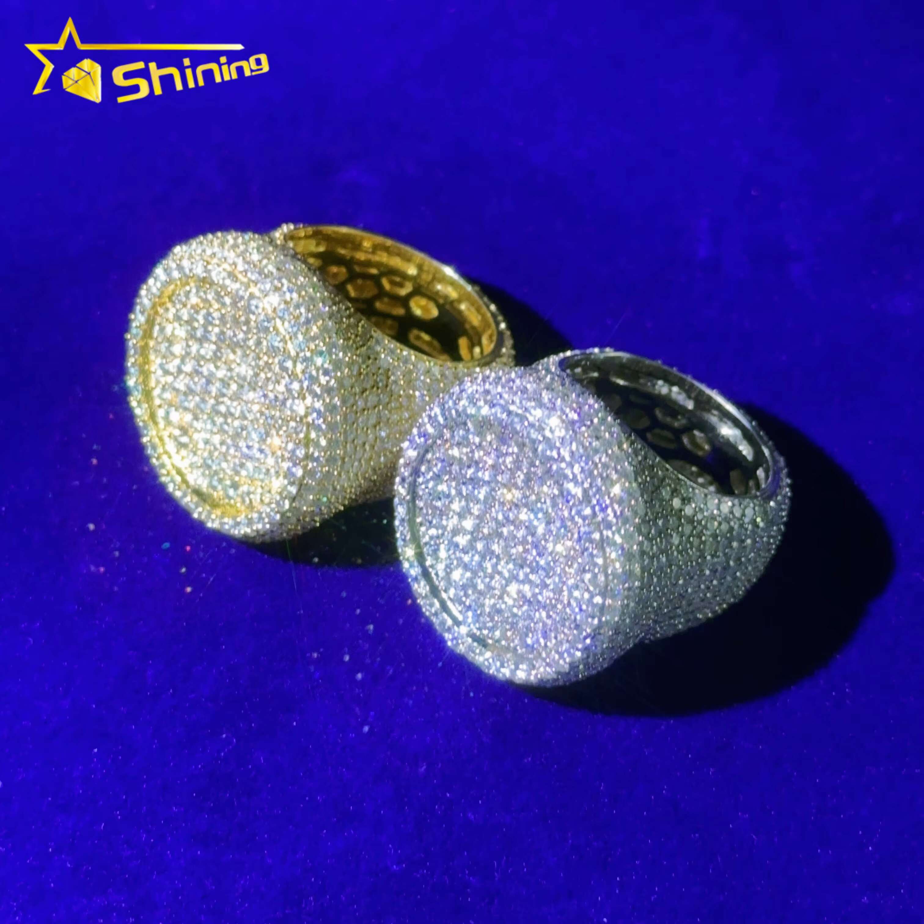 Fashion Style Men Hip Hop Engagement Dia Ring Moissanite Round Sterling Sier Rings Iced Out