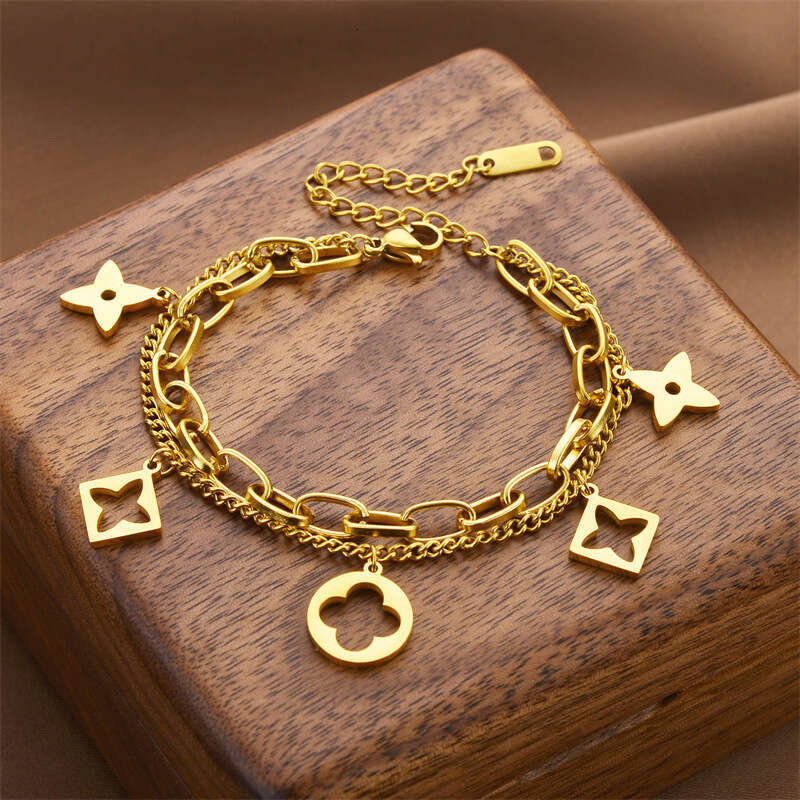 Designer Bracelet Luxury Bangle Jewelry Niche Stainless Steel Fade Resistant White Mother Of Pearl Double Layer Stackable Fashion Bracelet Chic for Wo