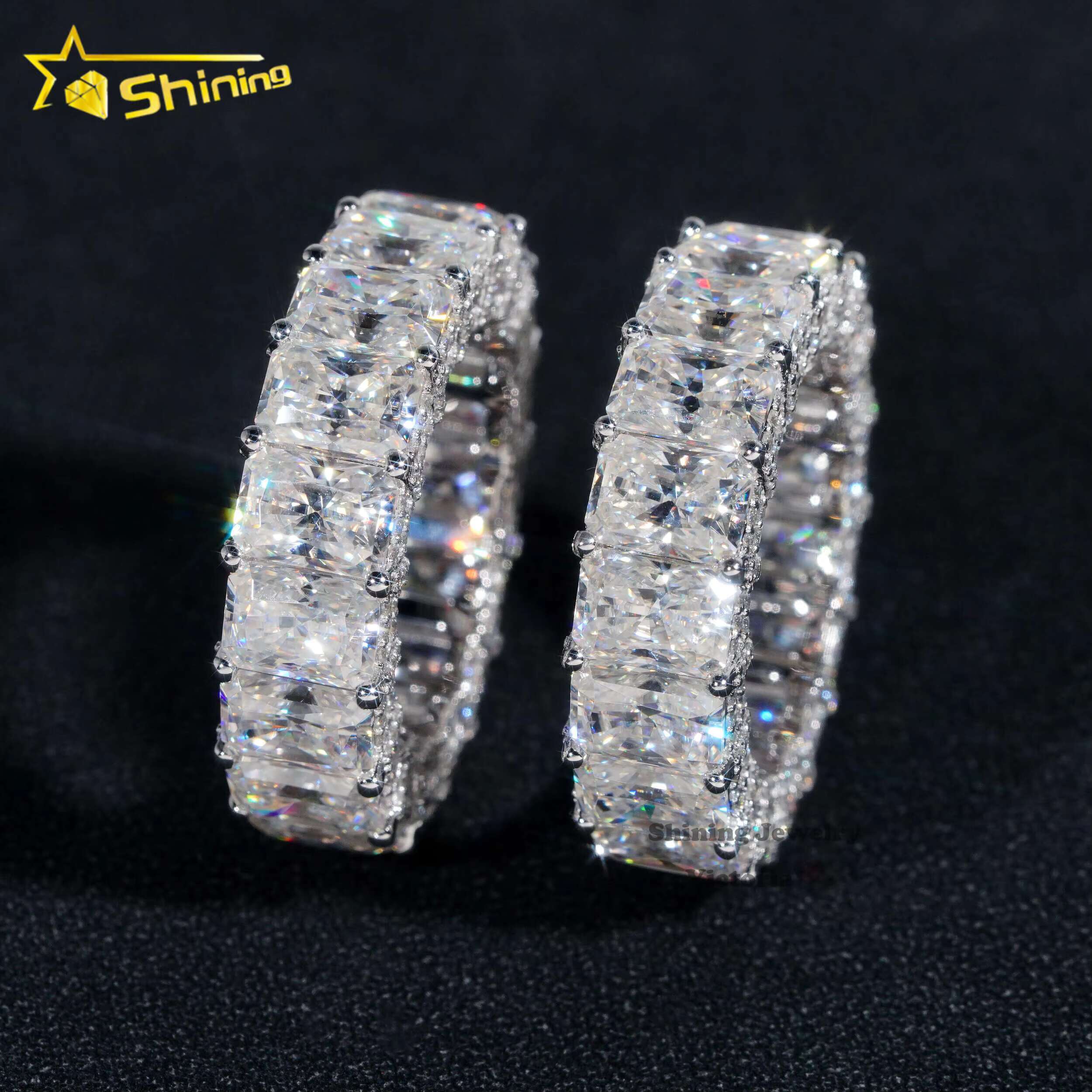 Custom Fine Jewelry Women 10K 14K Real Gold Eternity Wedding Band Rings Radiant Cut VVS Moissanite Engagement Dia Ring