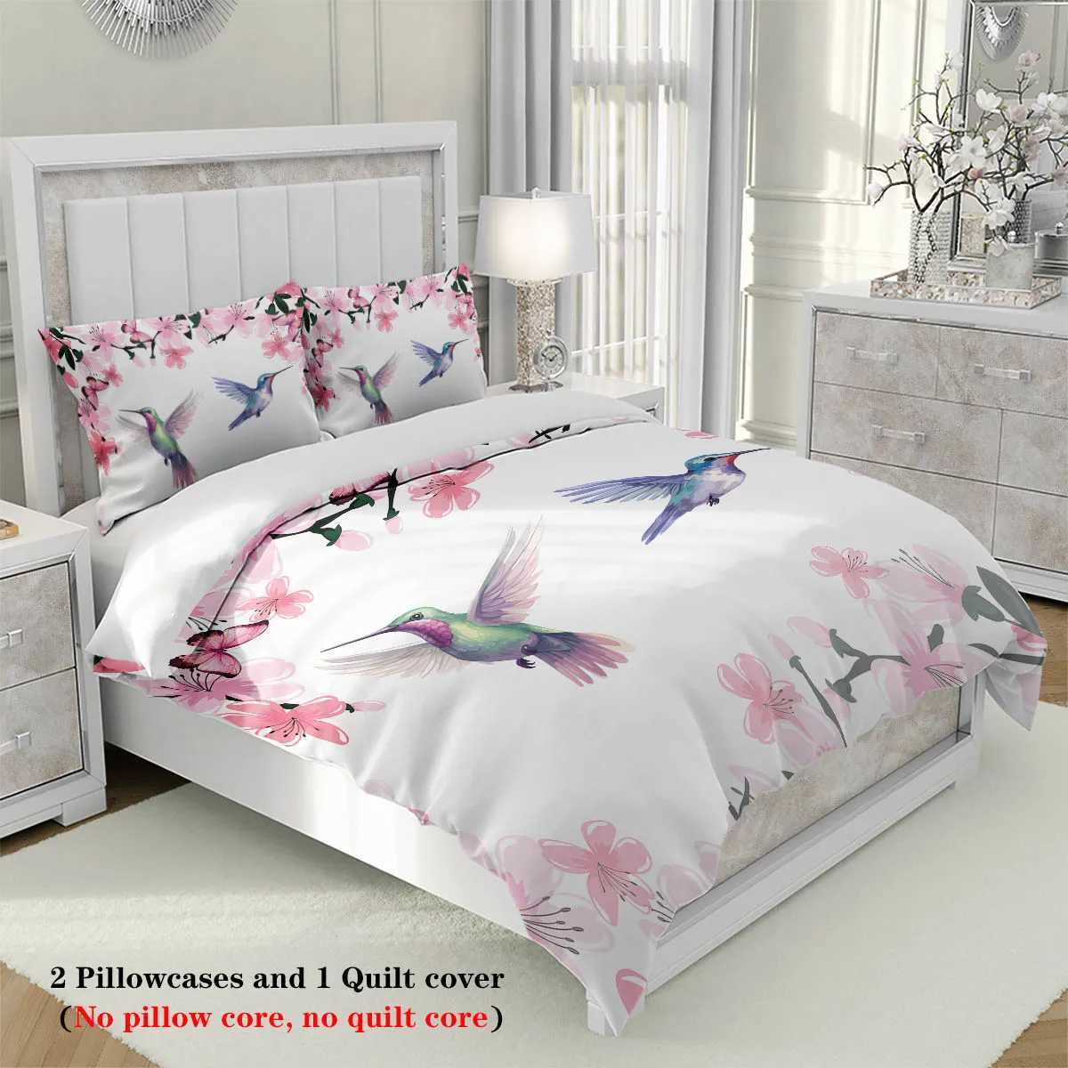 3pcs Spring Themed Bird and Flower Printed Bedding SetFor Bedroom Guest Room 1Duvet Cover 2 case NO CoreM251118