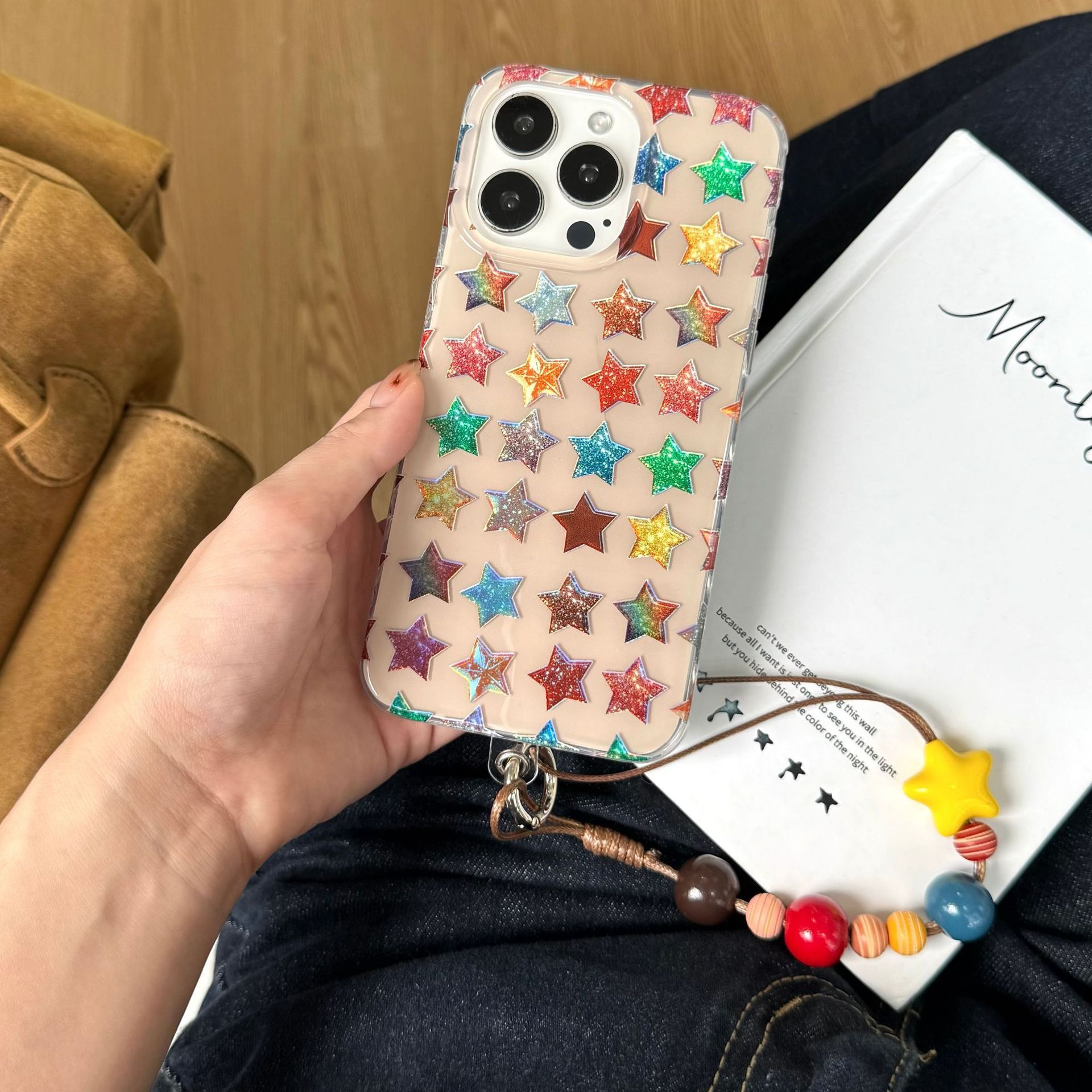 Full Screen Colorful Stars Phone Case Compatible iPhone 17 Pro Max New Model with Hand Strap Protective Case iPhone 16/15/ Pro