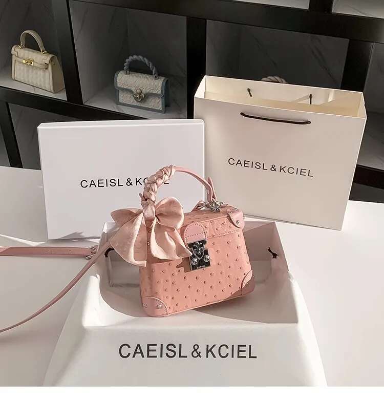 Fashion Pink Dots Square Box High Quality Textured Leather Women's Handbag Lady Purse Female Shoulder Messenger Casual Bag