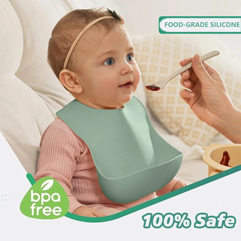 Baby silicone tray bib waterproof soft 4speed adjustable born diet isolation dirt feeding Saliva Pocke childrens products 250414z