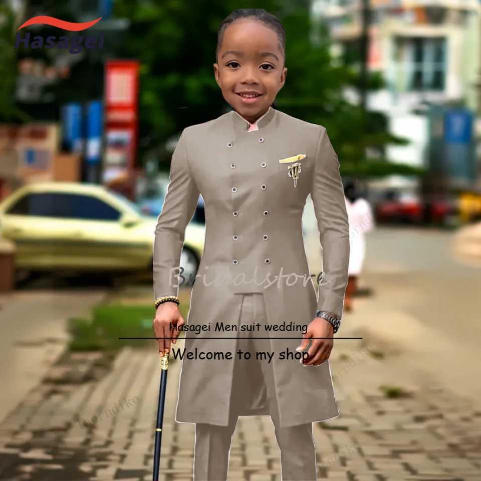 Burgundy Boys Set 2-piece Double Chest Jacket Wedding Childrens Tailcoat Long Coat Formal Party Performance Costume Y250418PQEL