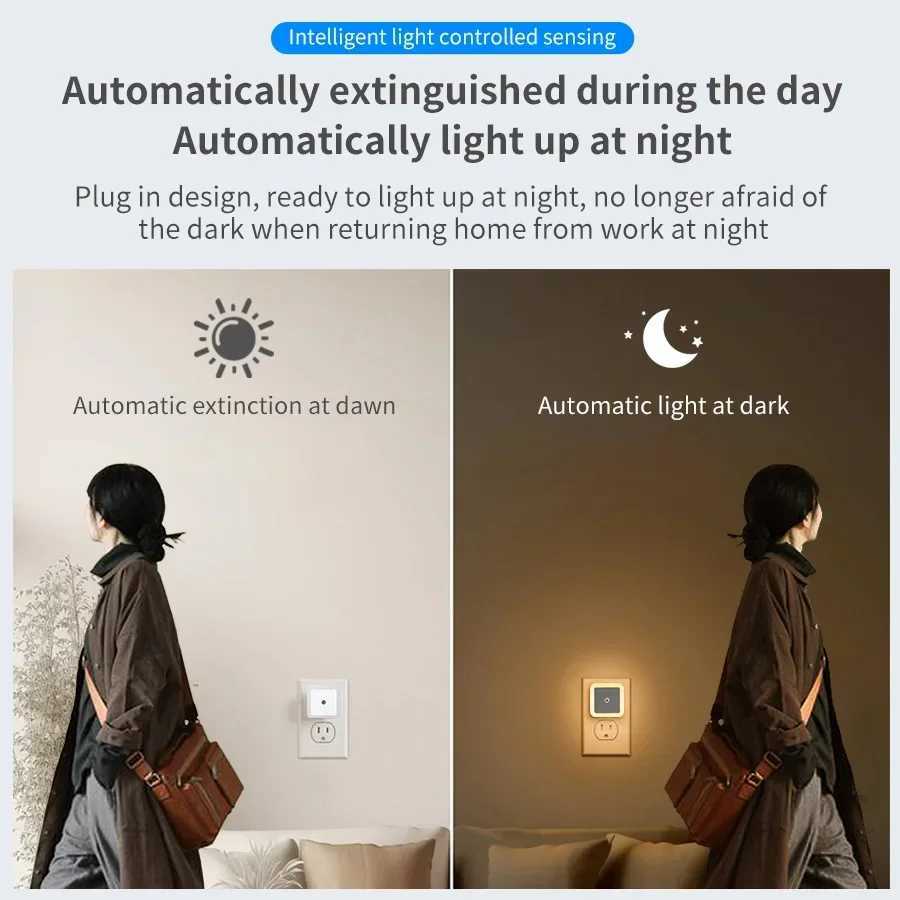 Wireless Sensor LED Night Light US/EU Plug-in Mini Square Wall Lamp for Baby Children Living Room Bedroom Corridor Lighting Lamp M251118