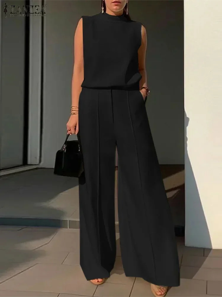 Elegant Chic Womens 2 Pieces Sets ZANZEA Woman 2025 Tracksuits Fashion 2pcs Outfits Suits Tank Tops and Wide Leg Pants Sets 250417