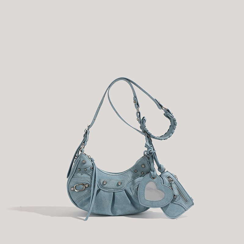 French elegant style motorcycle bag women's shoulder bag crescent bag spicy girl armpit bag rivet decoration luxury handbag women's designer