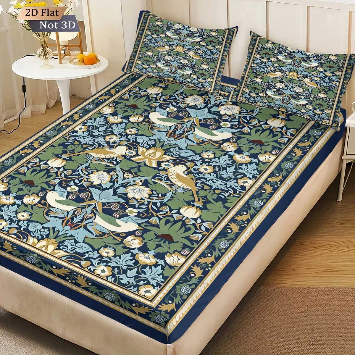 3pcs Retro Ethnic Style Flower Bird Pattern Bed Sheet Set Multi Size Bed Cover Bedroom Bedding Decoration Machine WashableM251118