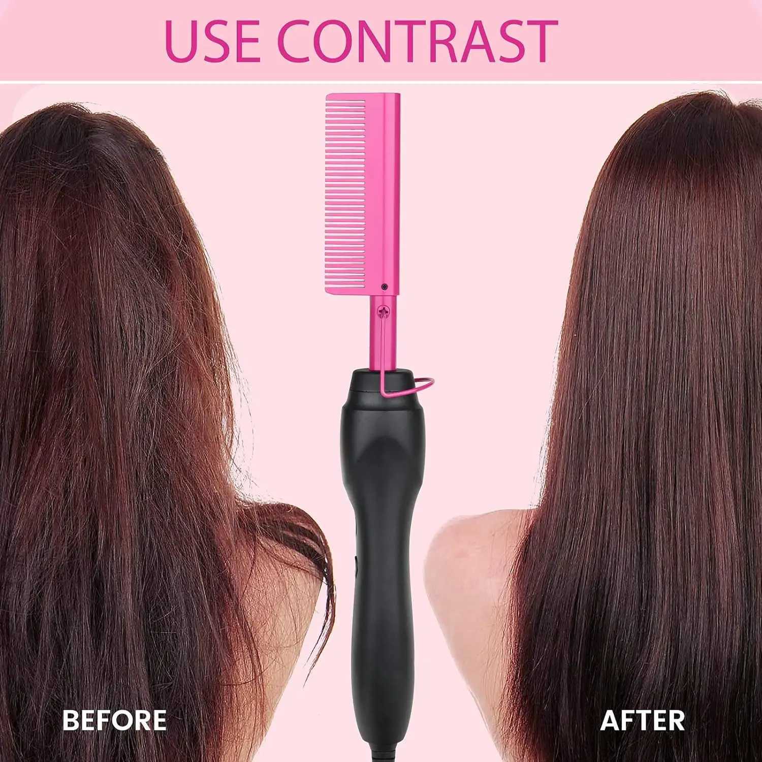 Electric Pink Hot Comb Professional Fast Heating Styling Comb Hair Straightener Portable Anti-Scald Straightening Press Comb W250610