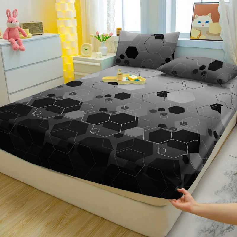 3-piece geometry pattern matte three piece fitted sheet set bedroom printed bed cover set beddingM251118