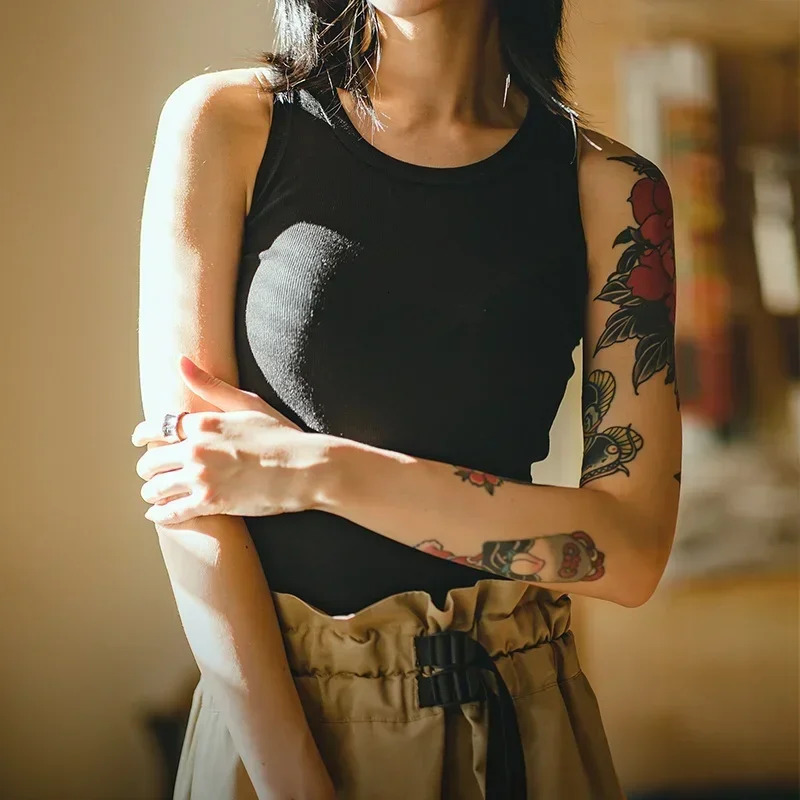 Maden Summer Sleeveless Knitted Tank Tops for Women Solid Color Casual Sports Vest Slim Fit Female Outer Wear Tops 250417