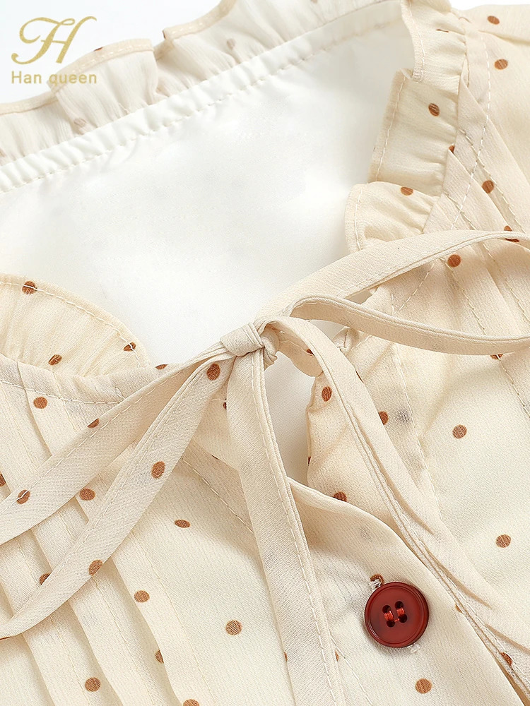 H Han Queen 2025 French Style Womens Top Chiffon Spring Chic Polka dot Shirt Long Sleeve Shirt Retro Casual Blouses 250417