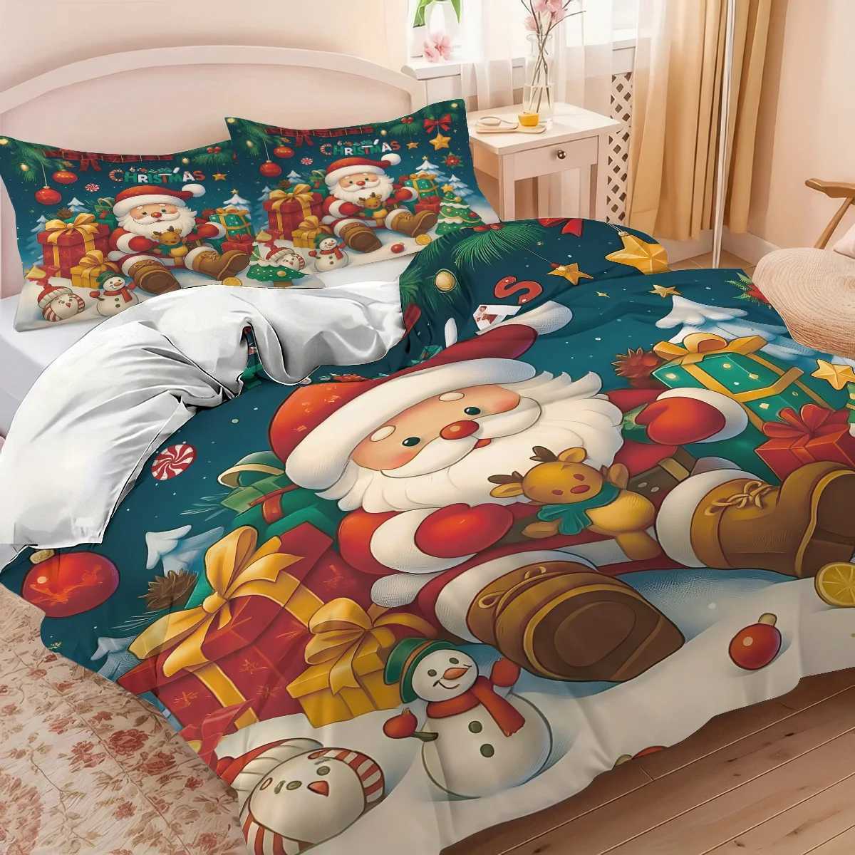 3pcs Cartoon Santa Claus Printed Chipless Duvet Cover Set Multi Size Dormitory Bedroom Soft and Comfortable Machine WashableM251118