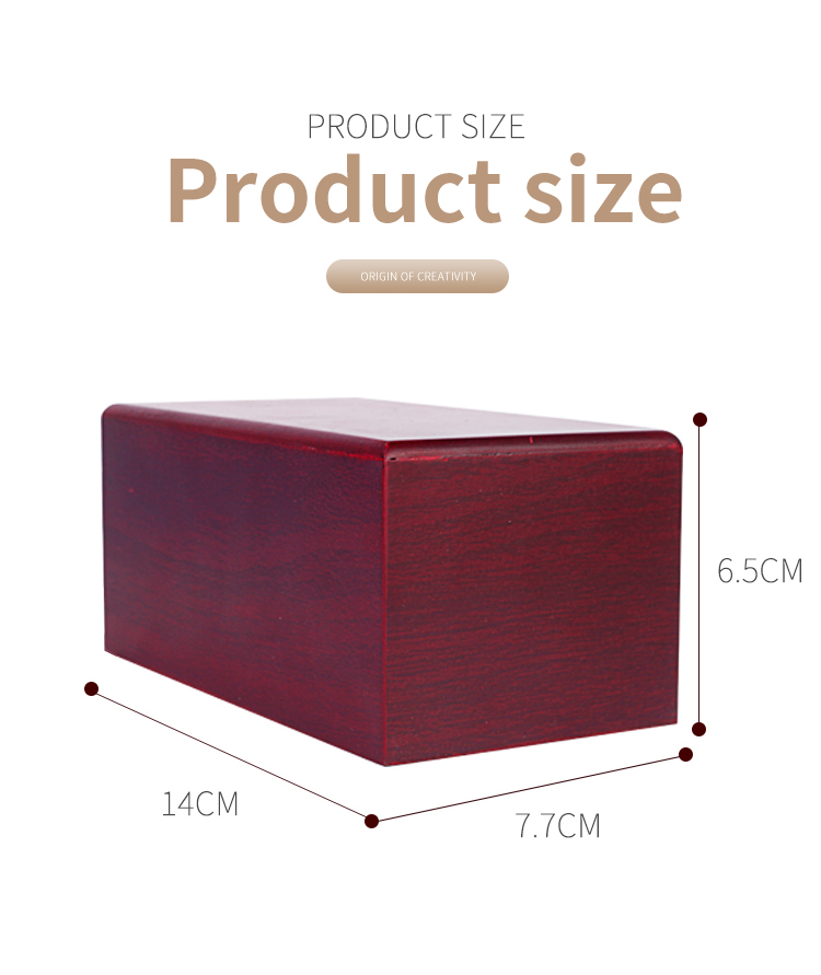 An eco-friendly red solid wooden pet caskets with a removable drawer feature. It is a pet coffin and urn made of sturdy solid wood material Suitable f