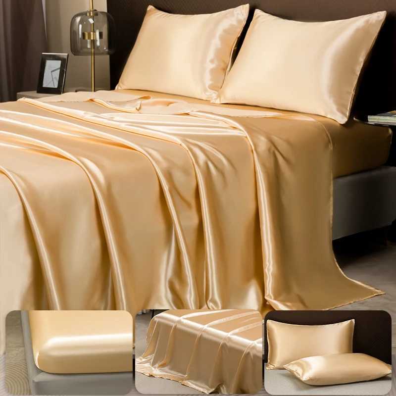 Opulent Solid Color Satin Bedding SetIncludes Flat Sheet Fitted Sheet casesLuxury Linens for a Royal Sleep ExperienceM251118