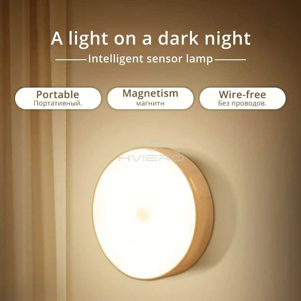 Wireless Motion Sensor Night Light Bedroom 8LED Detector Wall Decoration Round Lamp Staircase Closet Room Bedside Wardrobe Bulbs M251118