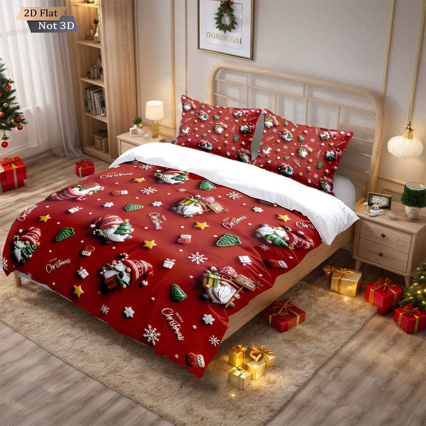 3pcs red Christmas print coreless duvet set MUlti size bedroom dormitory bedding decoration soft machine washableM251118