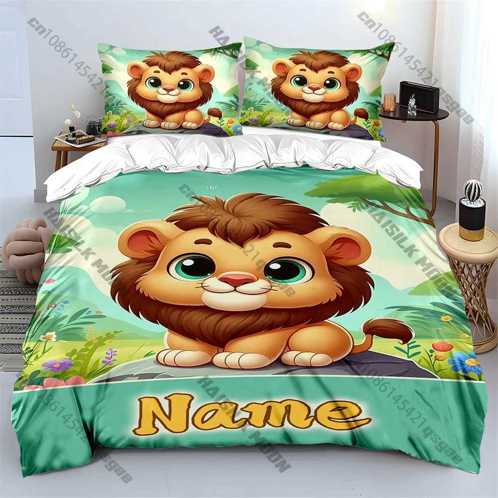 Cartoon Lion Print Bedding Set Duvet Cover 1 Duvet Cover 2 cases Adult and Kids Bedding Set LuxuryM251118