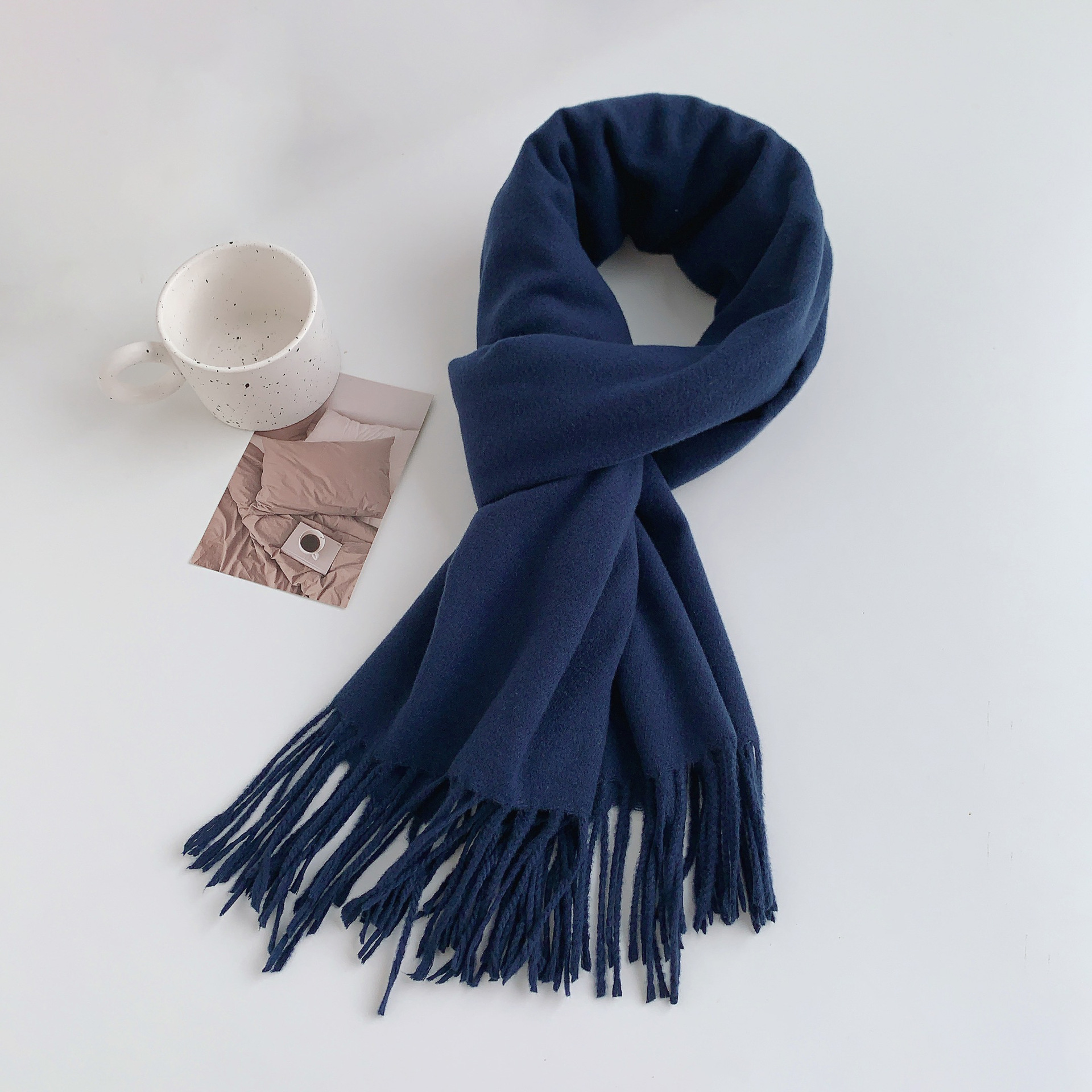 K435 New high-grade imitation cashmere tassel solid color scarf for women in winter Korean style all-match temperament Chinese red scarf wholesale