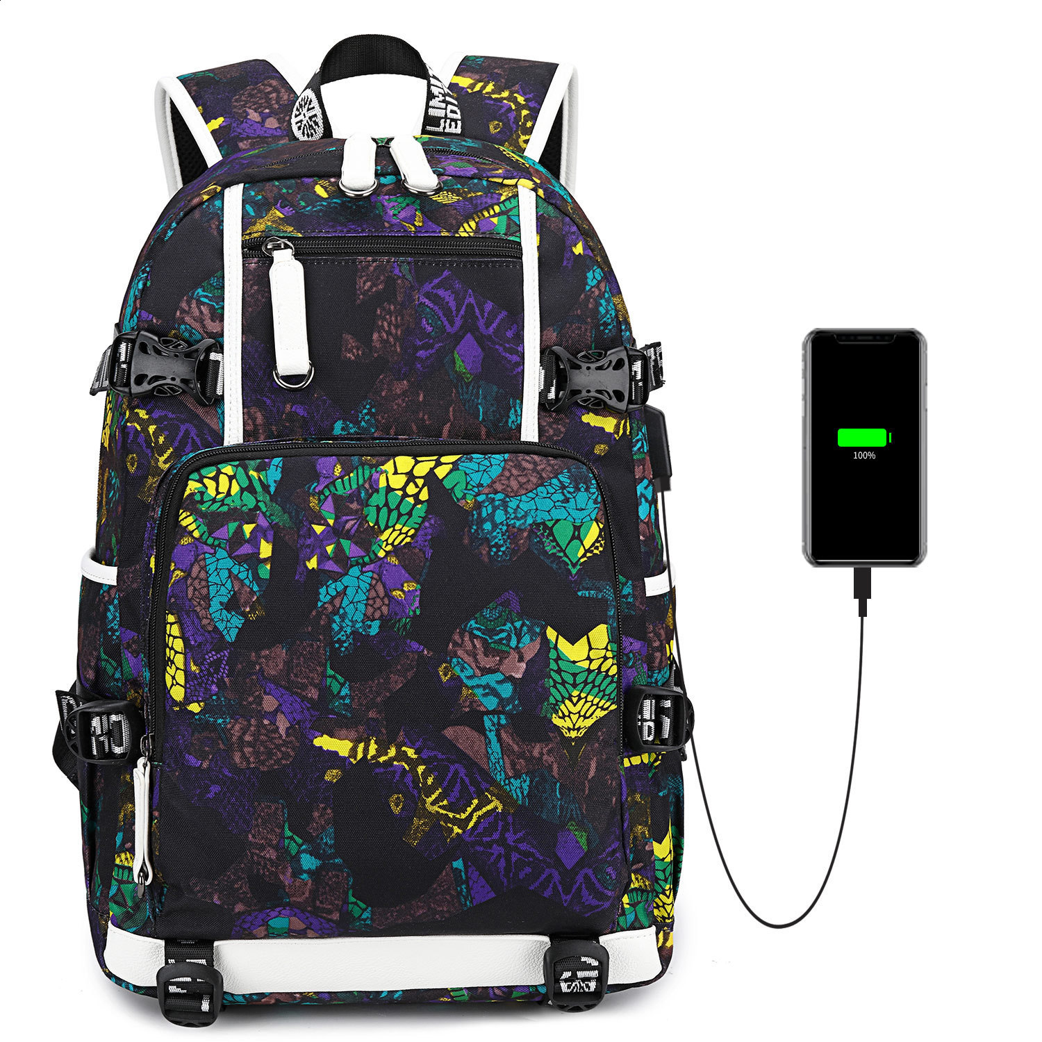 Backpack male high school student schoolbag heat transfer flower anti splash computer bag outdoor street travel backpack 240919