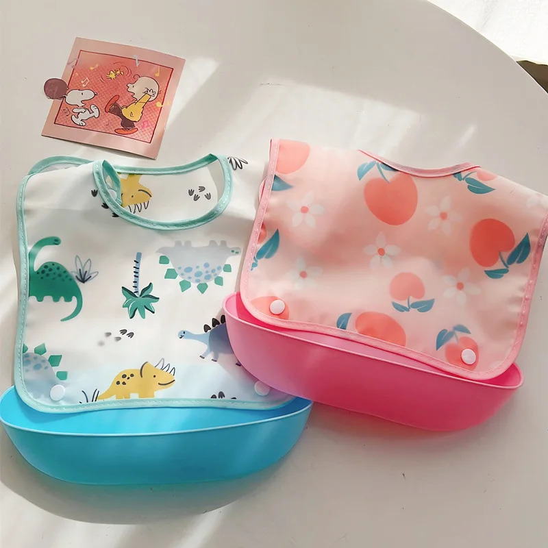 Detachable rice bag baby feeding bib s silicone waterproof suitable for babies infants Burp cloth cartoon adjustable 250414z