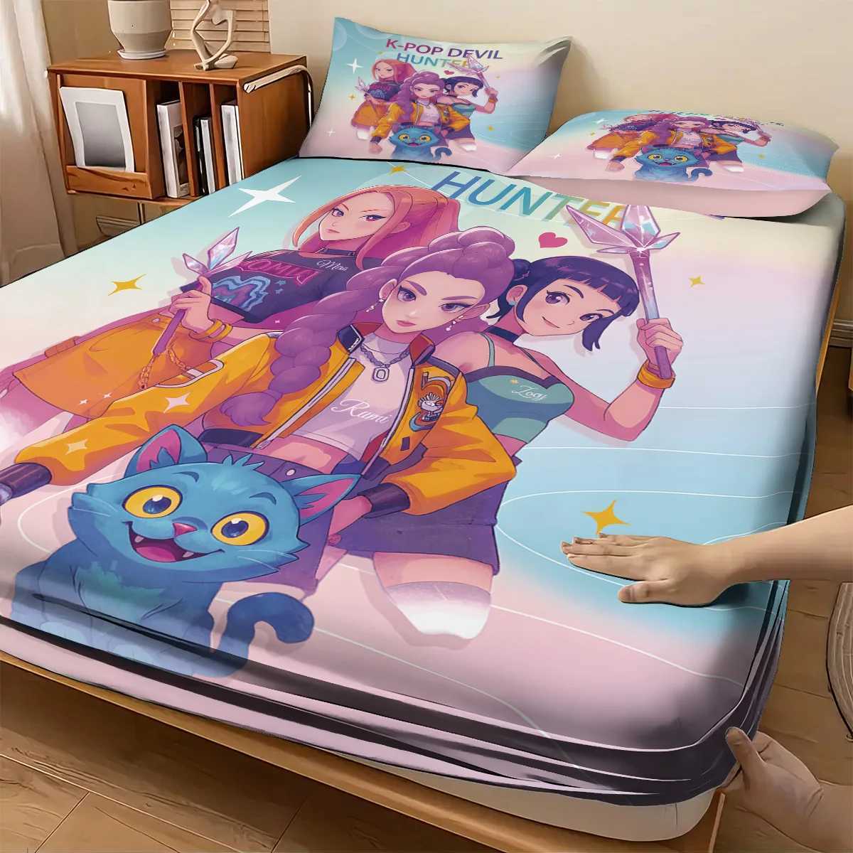 3pcs K-Pop Demon Hunters Printed coreless Bed Sheet Set Multi Size Soft Bed Cover Bedroom Bedding Machine WashableH251219