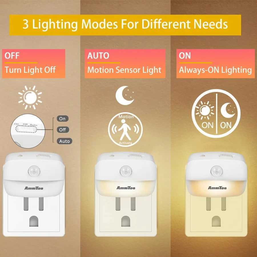 LED Night Light Motion Sensor Light 220V EU Plug In Smart Motion Sensor Light Warm and White Light Dual Color Night Lamp M251118