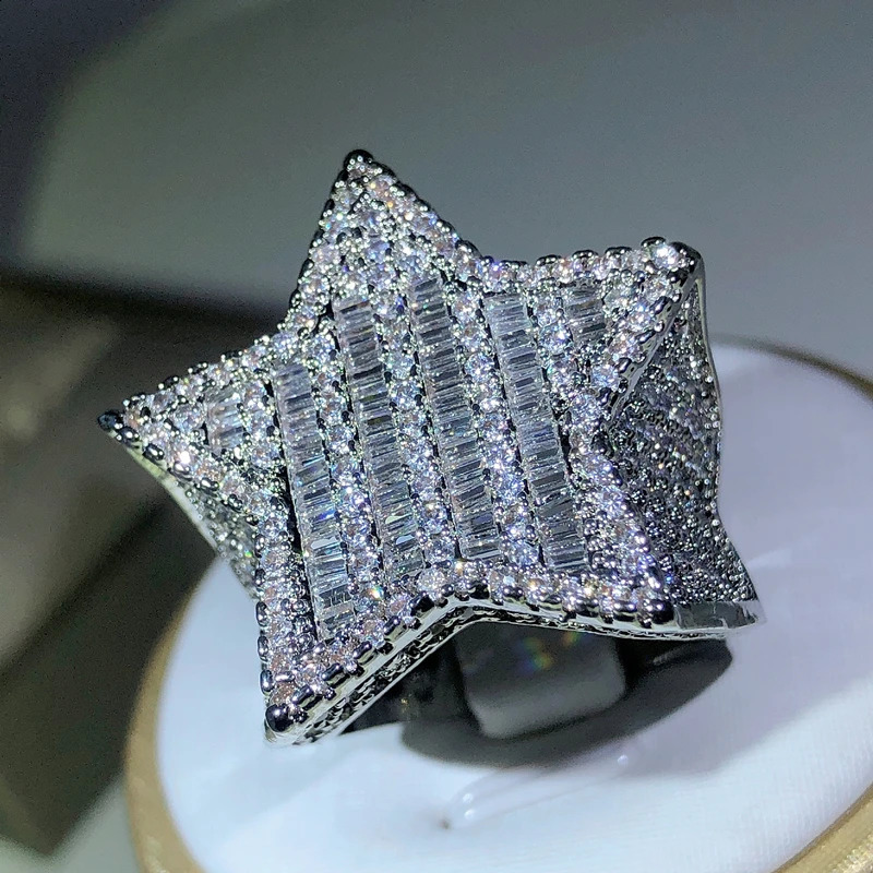 925 Silver Star Diamond Rings For Manwomen Solid White Yellow Gold Rings Shine Hiphop Jewlery Gifts 250417