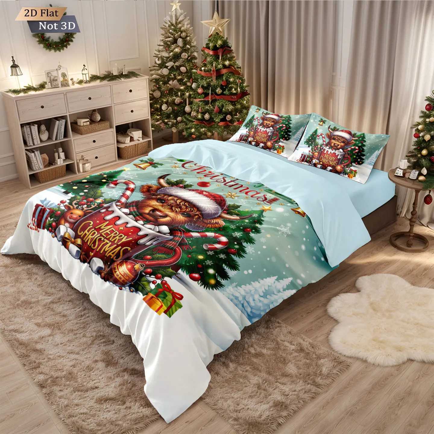 3pcs gift highland cattle print coreless bedding set multi size bedroom duvet cover decoration soft machine washableM251118