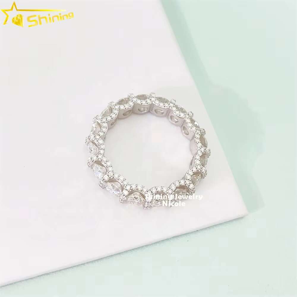 Sier Fully Iced Out 4.25MM GRA Moissanite Tennis Engagement Wedding Band Ring for Women