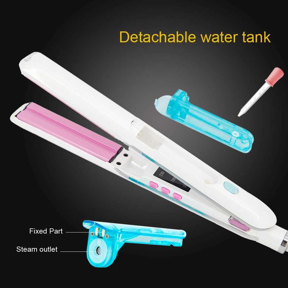 Steam Hair Straightener Salon Ceramic Vapor Ionic Flat Iron Straightening for Women 2 in 1 Hair Straightener and Curler W250610