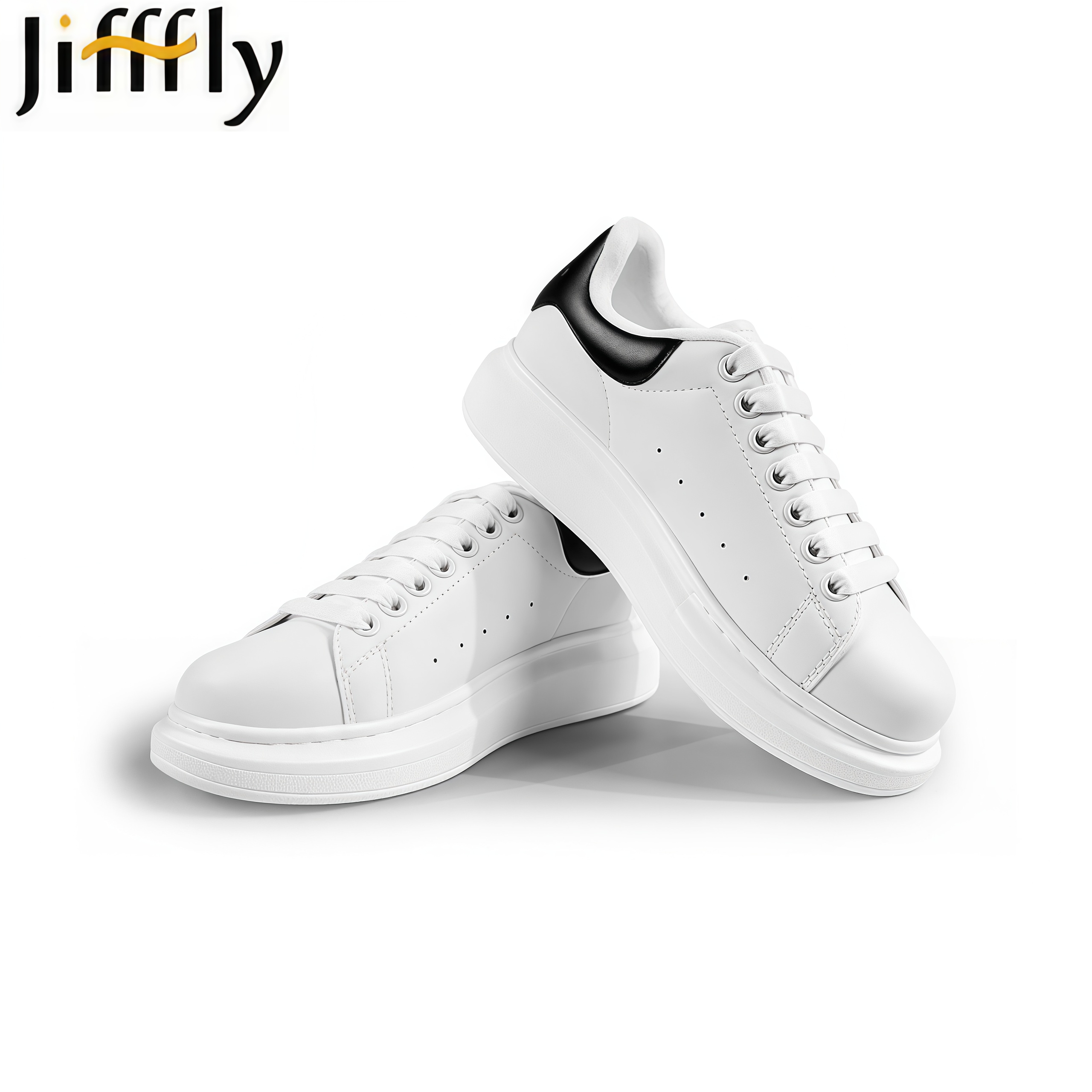 JIFFFLY Designer shoes with thick soles in white and black, suitable for both men and women's sports and casual wear. Women's boots are vers