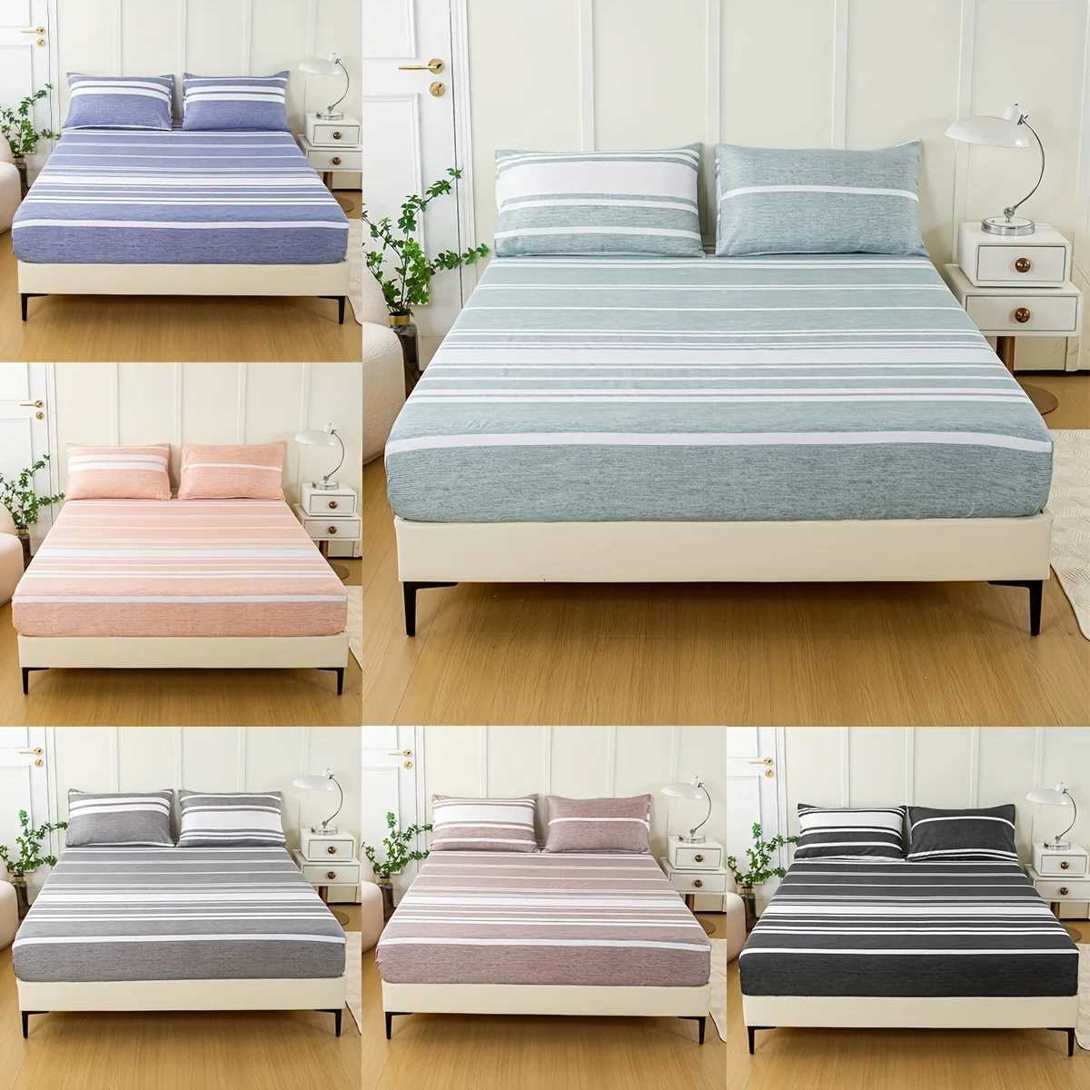 3-Piece Striped Fitted Sheet Set Luxuriously Soft Breathable Includes 1 Fitted Sheet and 2 cases for Cozy Sleep PeM251118